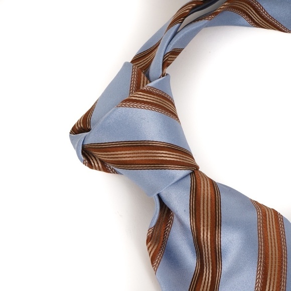 Ermenegildo Zenga Light Blue with Brown Double‎ Stripped Pattern Silk Tie​​ - Picture 2 of 6